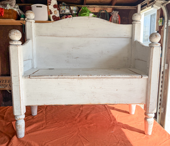 This bench makeover with durable paint shows how to fix a worn painted bench that didn’t hold up. See how I repainted it for a long-lasting finish.