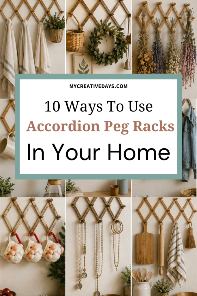 Looking for ways to use accordion peg racks in your home? Here are 10 creative and practical ideas for decor, storage, mugs, baskets, towels, and more.