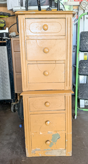 Learn how I transformed thrifted cabinets into DIY bedside tables with paint, stain, new hardware, and "snowman" feet in this easy makeover.
