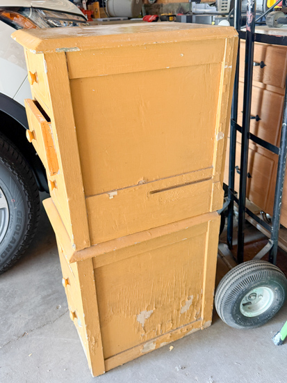 Learn how I transformed thrifted cabinets into DIY bedside tables with paint, stain, new hardware, and "snowman" feet in this easy makeover.
