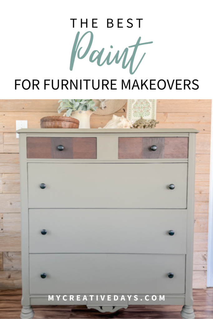 Discover the best paint for furniture makeovers in this $20 thrifted tall dresser flip using all-in-one paint, stain details, and new hardware.
