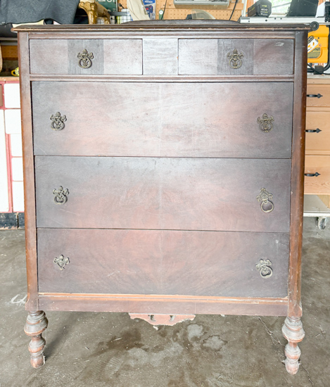 Discover the best paint for furniture makeovers in this $20 thrifted tall dresser flip using all-in-one paint, stain details, and new hardware.