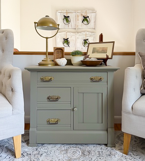 Looking for the best olive green paint color for furniture makeovers? See beautiful makeover ideas, paint color tips, and how to transform old pieces.