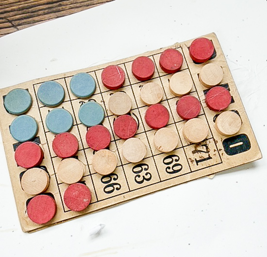 Vintage Bingo Crafts are an easy way to decorate for every season. Learn three simple DIY ideas using vintage Bingo cards and wooden Bingo pieces.