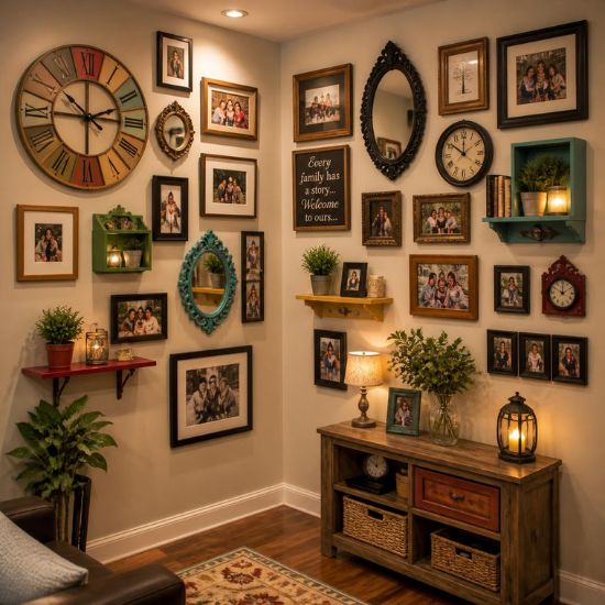 Looking for Corner Wall Gallery Ideas? Learn how to create a collected gallery wall using thrifted finds, vintage pieces, artwork, and items you already own.