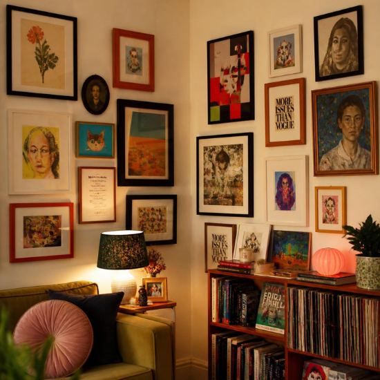 Looking for Corner Wall Gallery Ideas? Learn how to create a collected gallery wall using thrifted finds, vintage pieces, artwork, and items you already own.