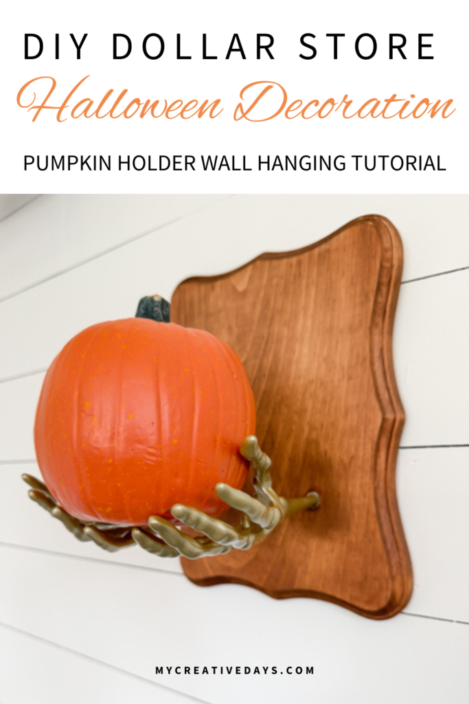DIY Dollar Store Halloween Decoration tutorial using Dollar Tree supplies to make a unique pumpkin holder wall hanging that looks high-end for less.